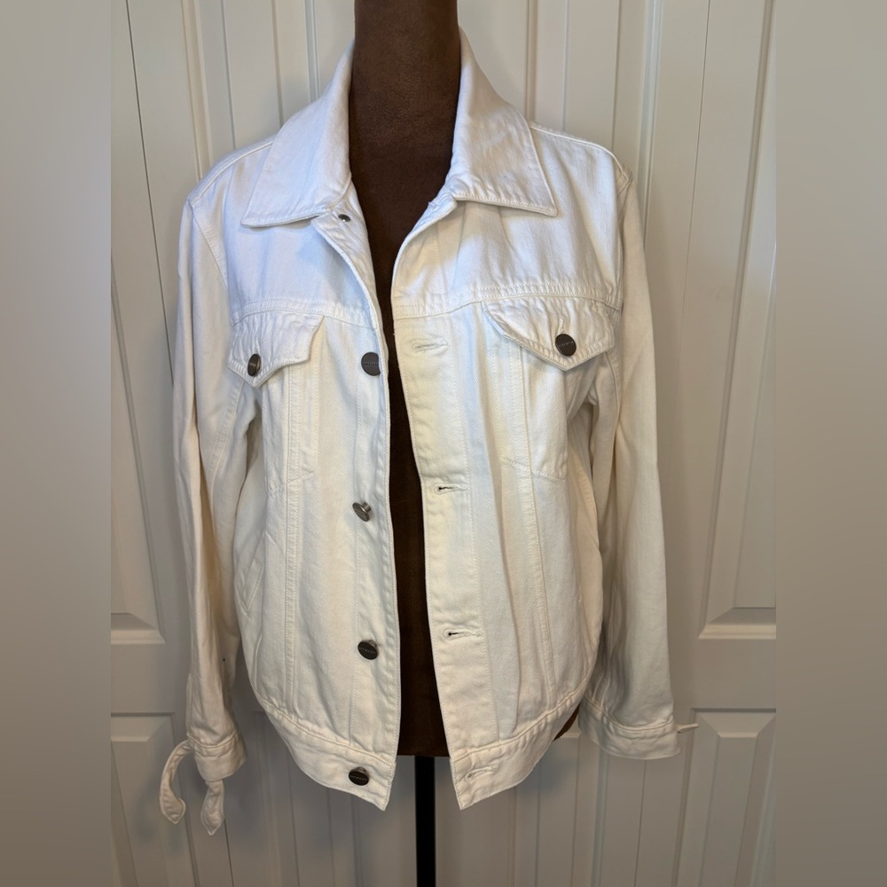 Sanctuary Cream Denim Jacket with Tie Cuff Sleeves Size Small